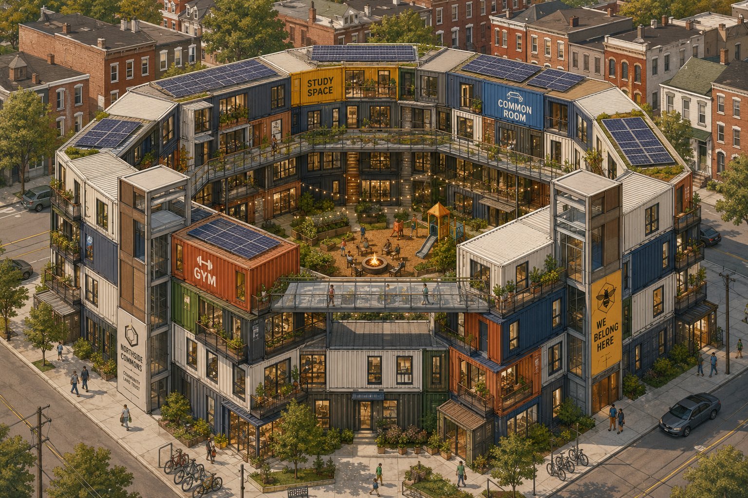 Architectural visualization of the Hill District shipping container research community